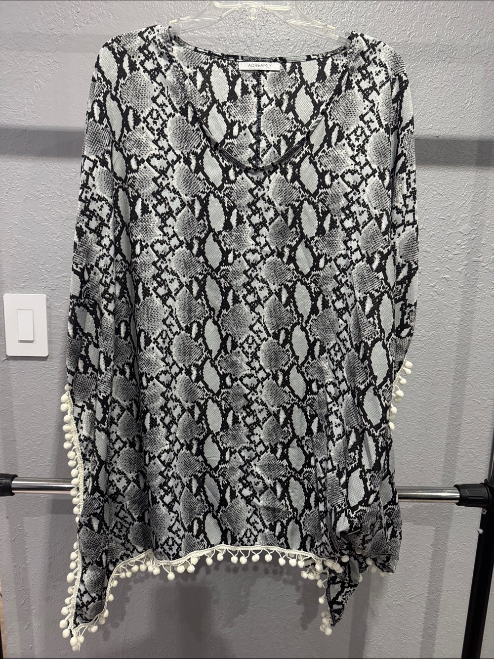 Adore Me Black & White Snake Print Pom Pom Swim Coverup Tunic